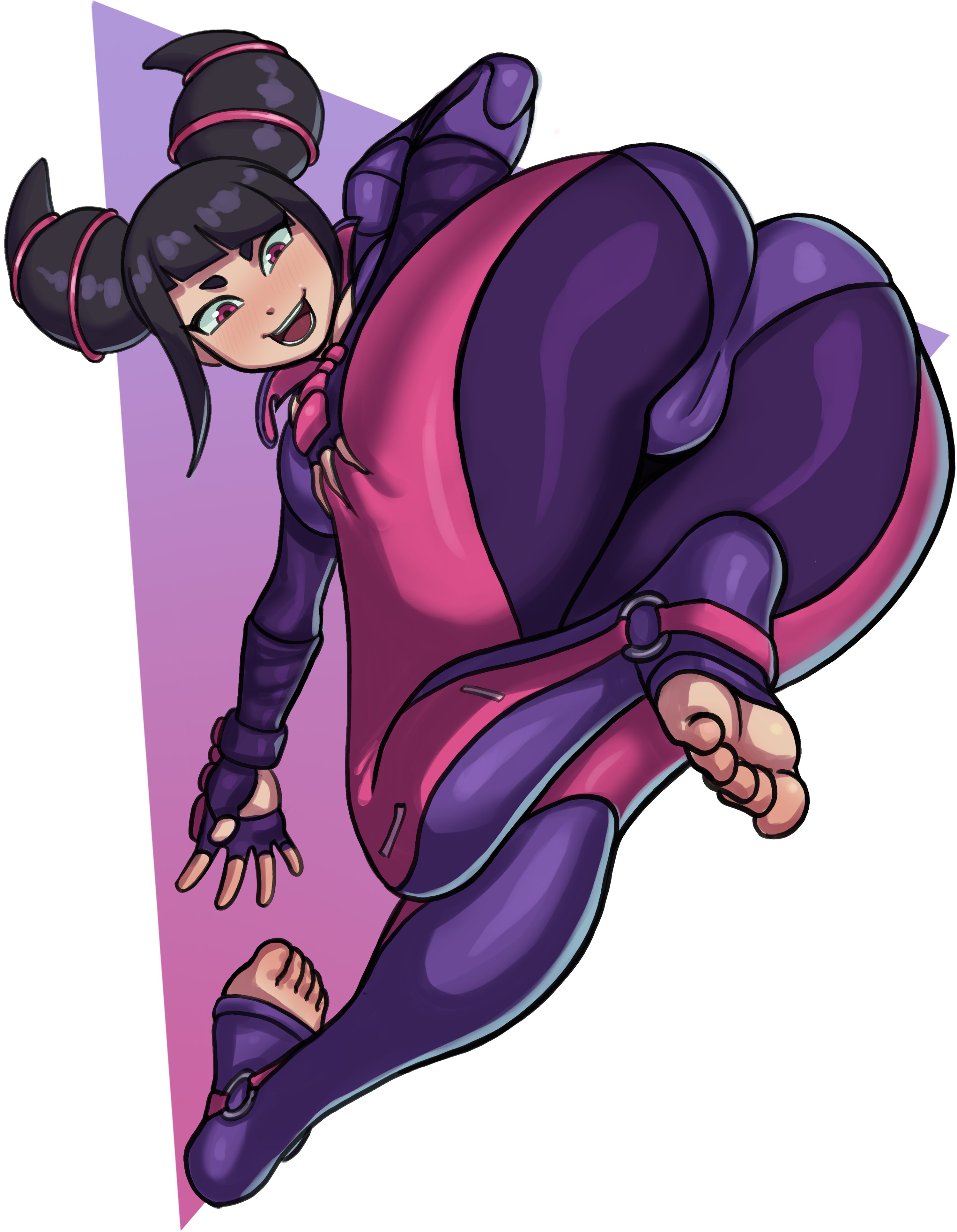 1girls, 2023, absurd res, ass, ass grab, back, back view, bangs, bending forward, bending over, bent over, big ass, black hair, bodysuit, calves, cameltoe, capcom, clothed, clothed female, clothes, clothing, feet, female, fingerless gloves, from behind, full body, fully clothed, gloves, gradient background, hair, handwear, hi res, human, juri han, knees together feet apart, large ass, legs together, light skin, light-skinned female, looking at ass, looking back, medium hair, open mouth, plump labia, pokpa, pose, posing, presenting, presenting feet, presenting hindquarters, purple background, pussy, raised leg, rear view, red eyes, simple background, skin tight, smile, smiling, solo, straight hair, street fighter, teeth, thick thighs, thigh grab, thighs, tight clothing, toeless legwear, toes, twintails