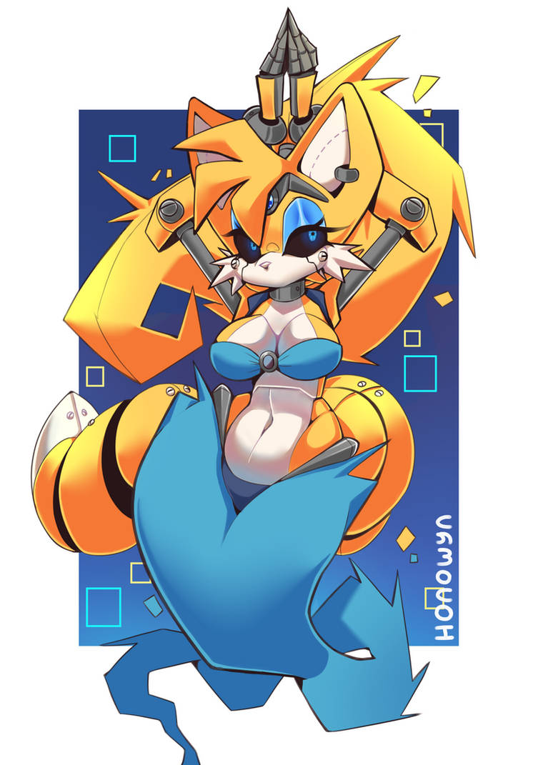 belly_dancer_outfit bra djinn genie genie_girl harem harem_girl harem_outfit honowyn huge_ass huge_breasts midriff navel robot_girl rule_63 sonic_(series) tails tailsko wide_hips