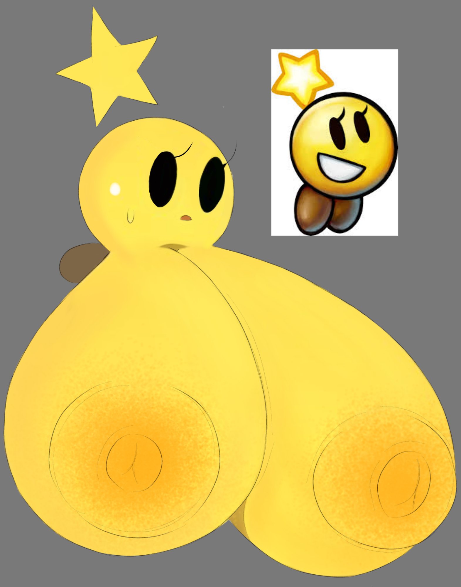 ball with boobs, ball with hyper features, big breasts, breasts, breasts bigger than head, female, female only, gigantic breasts, humungous breasts, hyper, hyper breasts, large breasts, mario (series), mario and luigi (series), naked, nintendo, nude, senior garabato, starlow