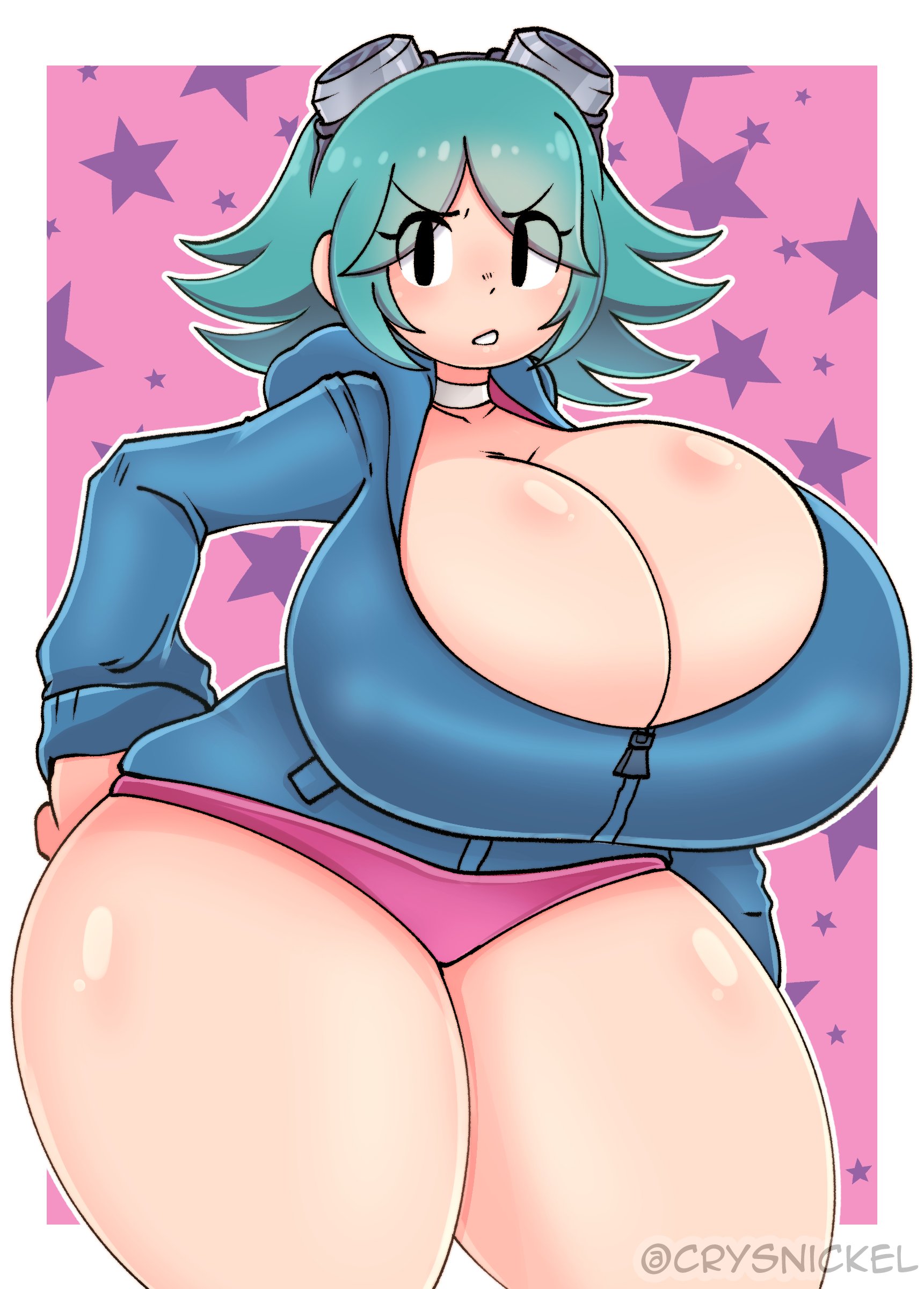 1girls, big breasts, blue hair, breasts, choker, cleavage, clothed, crysnickel, curvy, female, goggles, goggles on head, hoodie, huge breasts, hyper thighs, looking at viewer, massive thighs, ramona flowers, scott pilgrim, shorts, standing, tagme, thick, thick thighs, thighs, thunder thighs, venus body, voluptuous