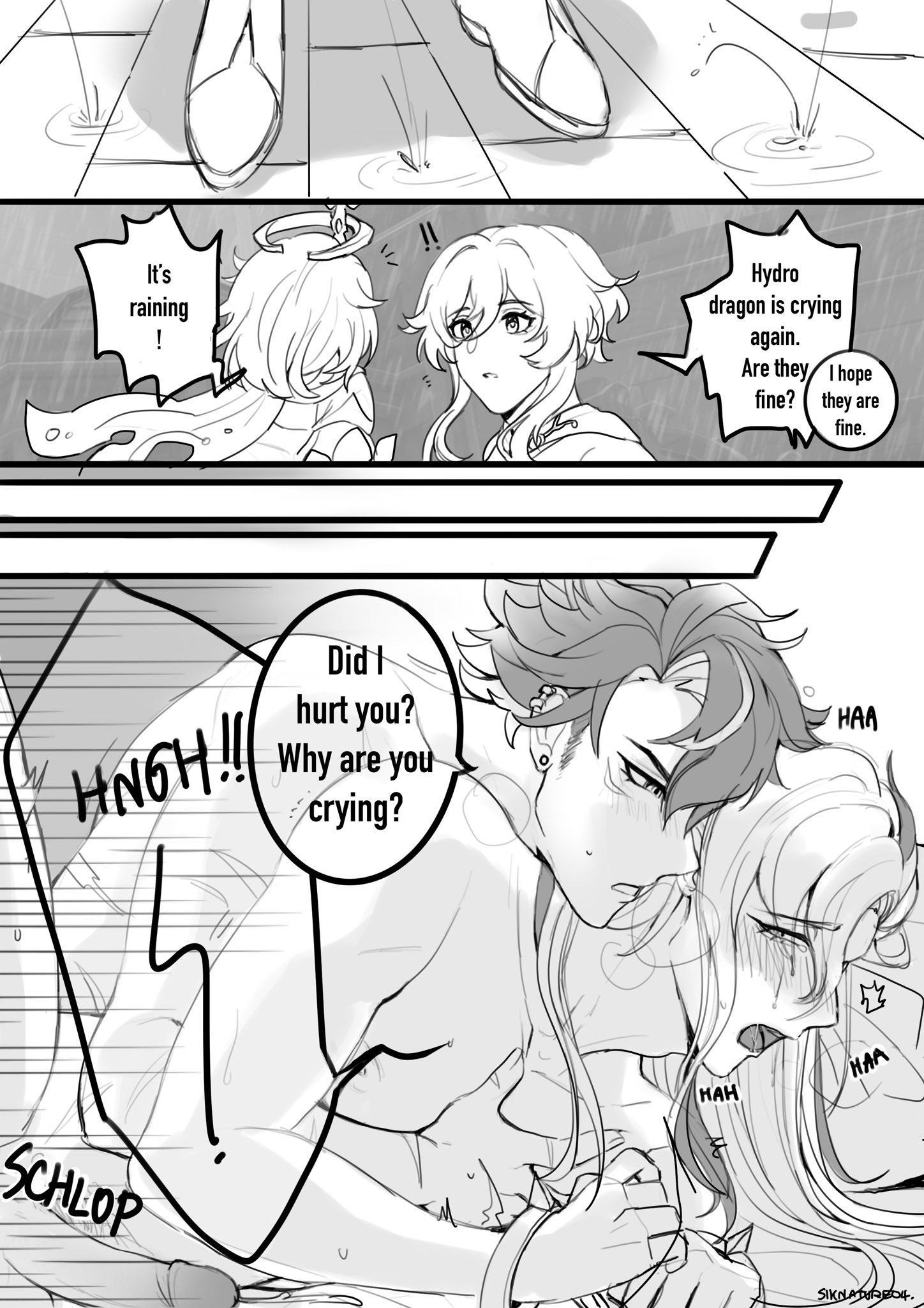 2boys, anal, anal penetration, anal sex, bedroom eyes, blush, crying, diluc pizza, embrace, gay, genshin impact, male, male only, naked, neuvillette (genshin impact), penetration, scar, tears, wriothesley (genshin impact), yaoi