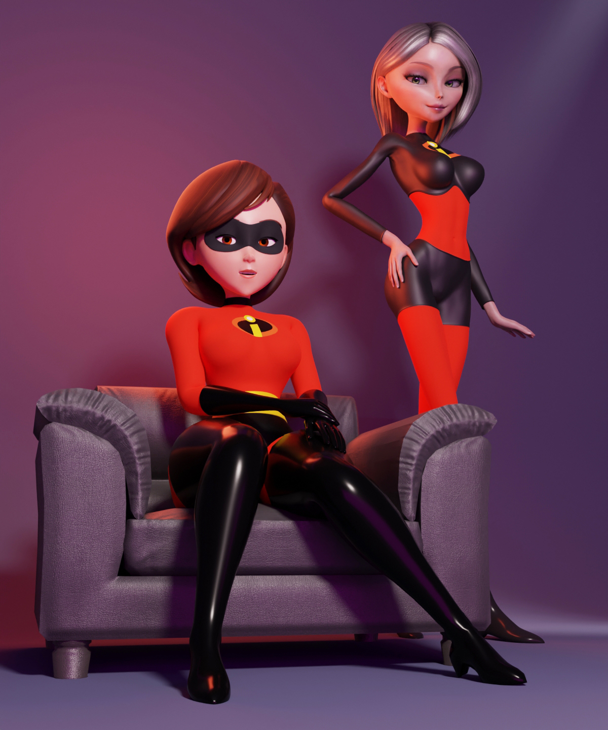 2girls, 3d, ass, athletic, athletic female, big ass, big breasts, bottom heavy, breasts, busty, chest, cleavage, curvaceous, curvy, curvy figure, dark hair, digital media (artwork), disney, elastigirl, eyebrows, eyelashes, eyes, female, female focus, fit, fit female, hair, helen parr, hero, heroine, hips, hourglass figure, human, legs, light skin, light-skinned female, lips, lower body, mature, mature female, milf, mirage (the incredibles), mother, pixar, robdecado, slim figure, slim waist, superhero, superheroine, the incredibles, the incredibles 2, thick, thick legs, thick thighs, thighs, top heavy, upper body, voluptuous, waist, wide hips