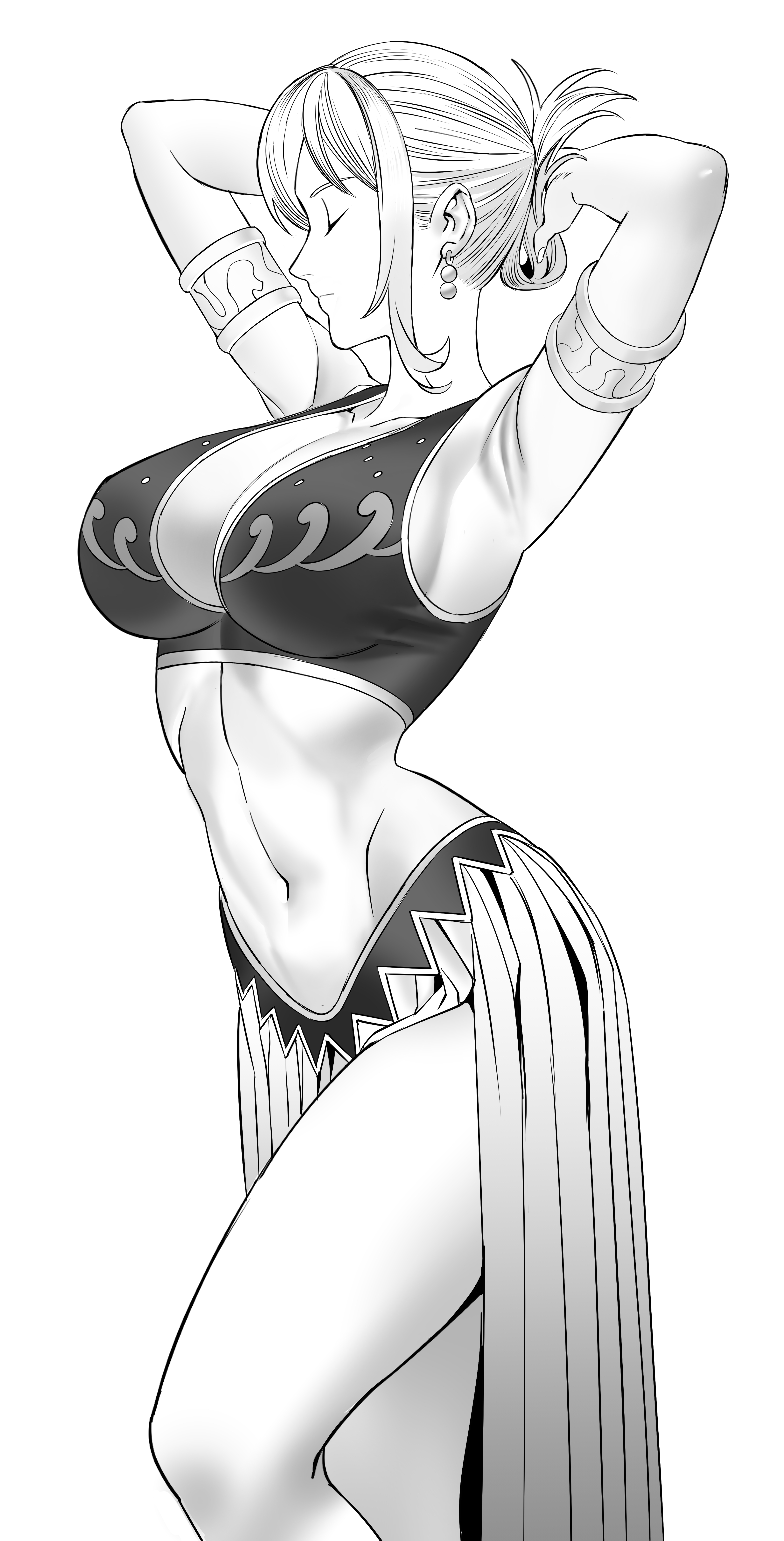 1girls, alabasta, arabasta saga, arabian clothes, belly dancer, belly dancer outfit, big breasts, black and white, breasts, cleavage, dancer outfit, female, female human, female only, fit, fit female, greyscale, harem girl, harem outfit, human, large breasts, light skin, light-skinned female, nami (one piece), navel, no color, one piece, orange hair, pre-timeskip, short hair, slim waist, uukkaa, voluptuous, white background, wide hips