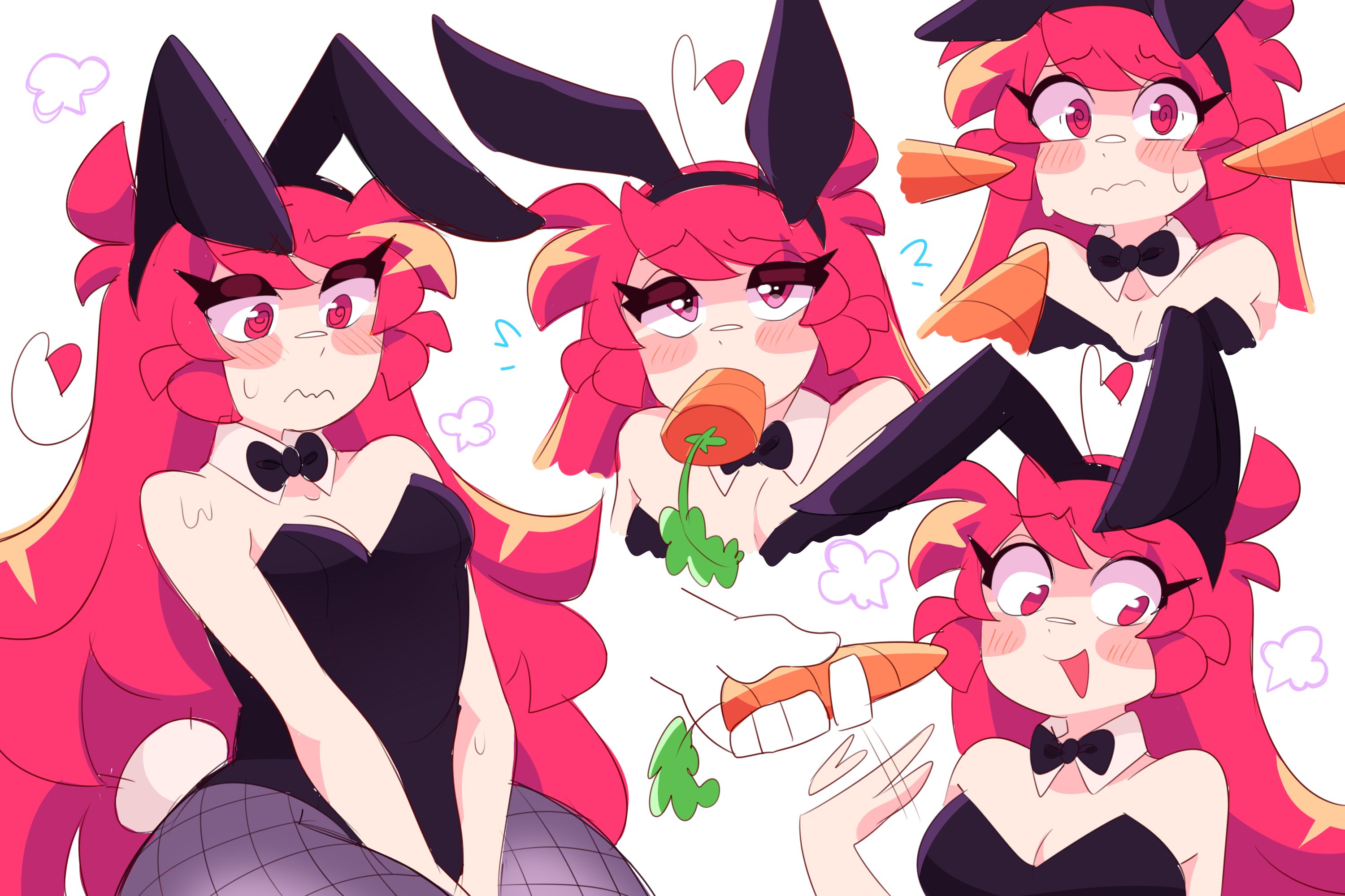 1girls, blush, bowtie, bunny ears, bunny girl, bunny tail, bunnysuit, carrot, cleavage, detached collar, fake animal ears, female, fishnets, lee (secretnarcissist), leotard, pantyhose, secretnarcissist, tagme, white background, wrist cuffs