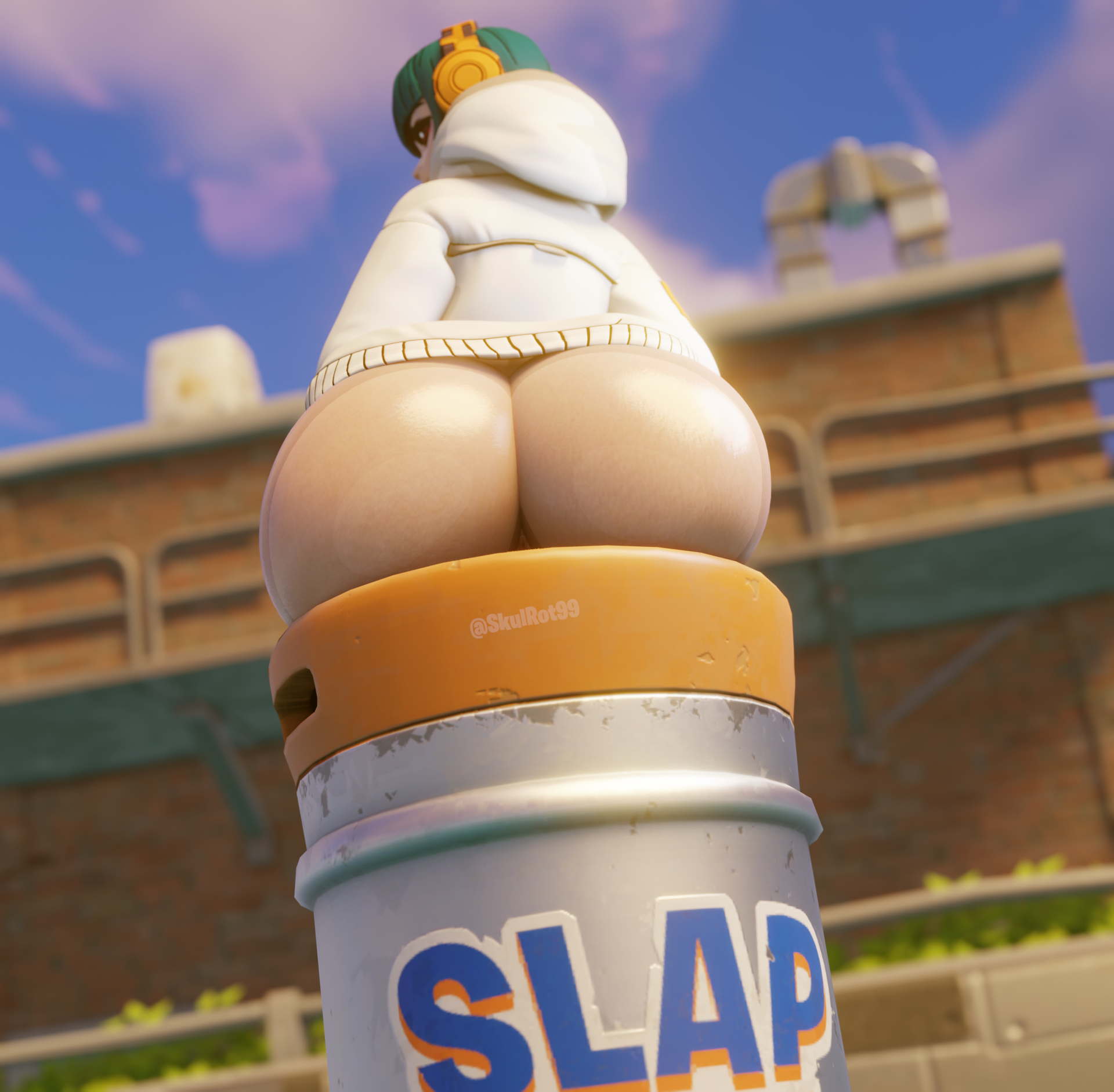 1girls, 3d, ass, ass focus, blender, bottomless, bubble ass, bubble butt, cyan hair, female, female only, fortnite, headphones, hoodie, huge ass, looking back, partially clothed, pussy, red eyes, short hair, skulrot99, yuki (fortnite)