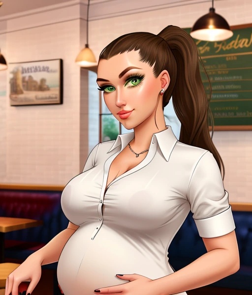 adventures_in_odyssey ai_generated brown_hair connie_kendall green_eyes necklace pregnant pregnant_belly pregnant_female solo teenage_girl teenage_pregnancy teenager