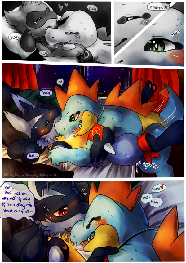 comic croconaw english_text gay green_eyes haychel lucario male nintendo no_humans pokemon pokemon_(species) red_eyes riolu text totodile video_games