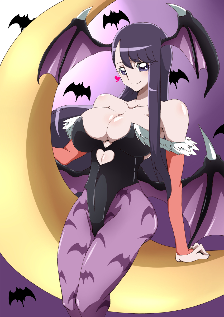 1girls alternate_version_available bare_shoulders batwings big_breasts black_eyes black_hair busty capcom cleavage clothing cosplay crossover curvy darkstalkers detailed_background elbow_gloves female female_only fingerless_gloves front_view gloves heart heartcatch_precure! hourglass_figure human large_breasts long_hair looking_at_viewer morrigan_aensland_(cosplay) pantyhose pose posing pretty_cure red_gloves see-through shiny shiny_skin shirakai sitting solo video_game video_games voluptuous wide_hips wings yuri_tsukikage