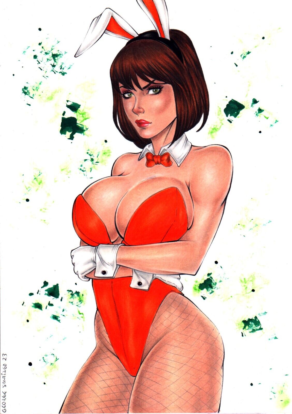 1girls 2023 breasts bunny_ears bunny_girl bunnysuit ed_benes_studio female_focus female_only fishnet_legwear gloves hi_res huge_breasts large_breasts lipstick looking_at_viewer makeup pinup red_lipstick red_makeup scooby-doo seductive_look signature solo_female solo_focus velma_dinkley white_gloves white_wrist_cuffs wrist_cuffs