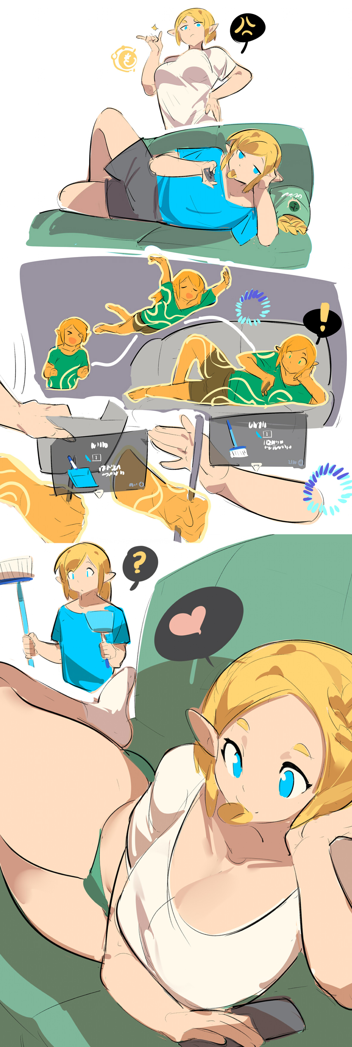 aspirindabaitu, big breasts, breasts, female, link, no sex, princess zelda, safe for work, tears of the kingdom, the legend of zelda, thick thighs, wide hips, zelda (tears of the kingdom)