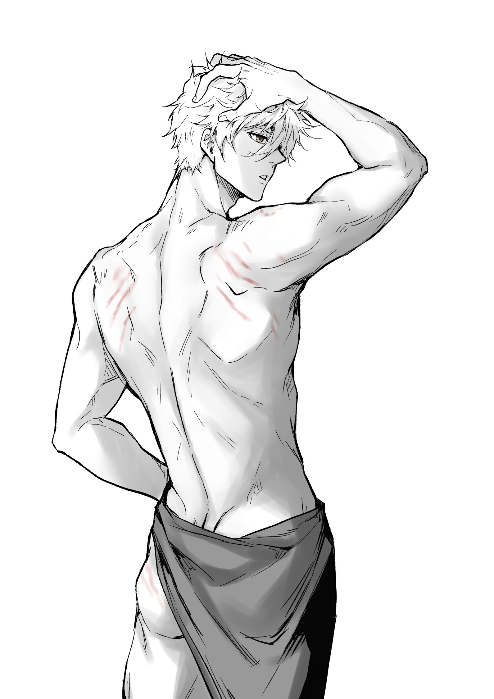 1boy, abs, blue lock, chuma a a, male, male only, muscles, nagi seishiro, no visible genitalia, scratch marks, scratches, solo focus, solo male