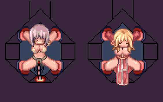 2girls blonde_hair dancer dancer_(ragnarok_online) female female_only high_priest high_priest_(ragnarok_online) mechanical_fixation multiple_girls pixel_art purple_hair ragnarok_online restrained rodotgif sex_machine vaginal_penetration