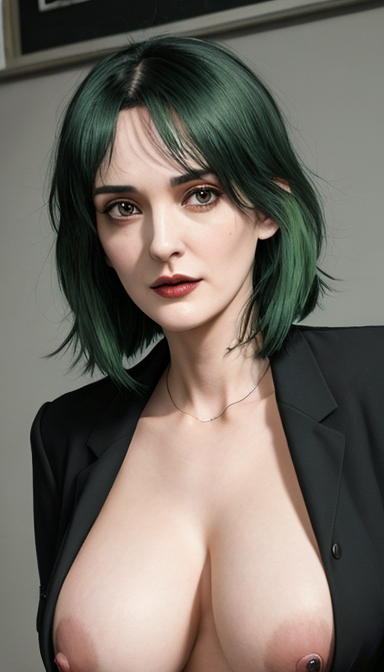 ai_generated big_breasts big_nipples celebrity d4rk_v0id green hair huge_breasts winona_ryder