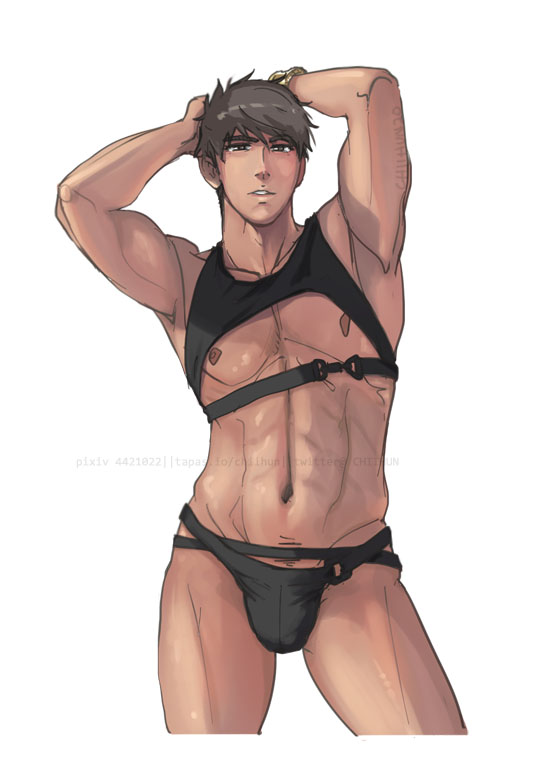 1boy abs bara captive_prince chiihun damianos_of_akielos dark-skinned_male dark_skin muscular muscular_male pecs underwear