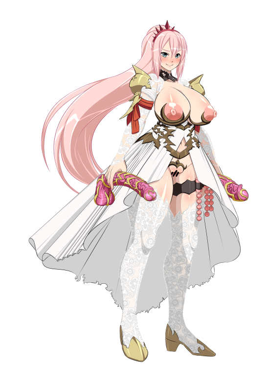 bimbo bimbofied bottomless breasts breasts_out breasts_out_of_clothes breasts_outside dildo dual_wielding exposed_breasts exposed_pussy functionally_nude fuwa_fuwa_pinkchan happy holding horny huge_breasts huge_dildo huge_nipples large_areolae large_breasts long_hair looking_at_viewer nipples nude pink.s pink_hair pointless_clothes pointless_clothing ponytail puffy_nipples pussy revealing_clothes sex_toy shionne_(tales) tales_of_(series) tales_of_arise thighhighs topless useless_clothes useless_clothing very_long_hair