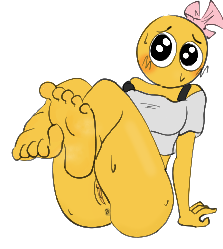 1girls anus ass big_eyes clitoris close-up cursed_emoji emoji_(race) feet feet_up female female_only foot_fetish no_background no_mouth no_panties no_sex partially_clothed pussy solo steam sweat sweating tie topwear yellow_skin