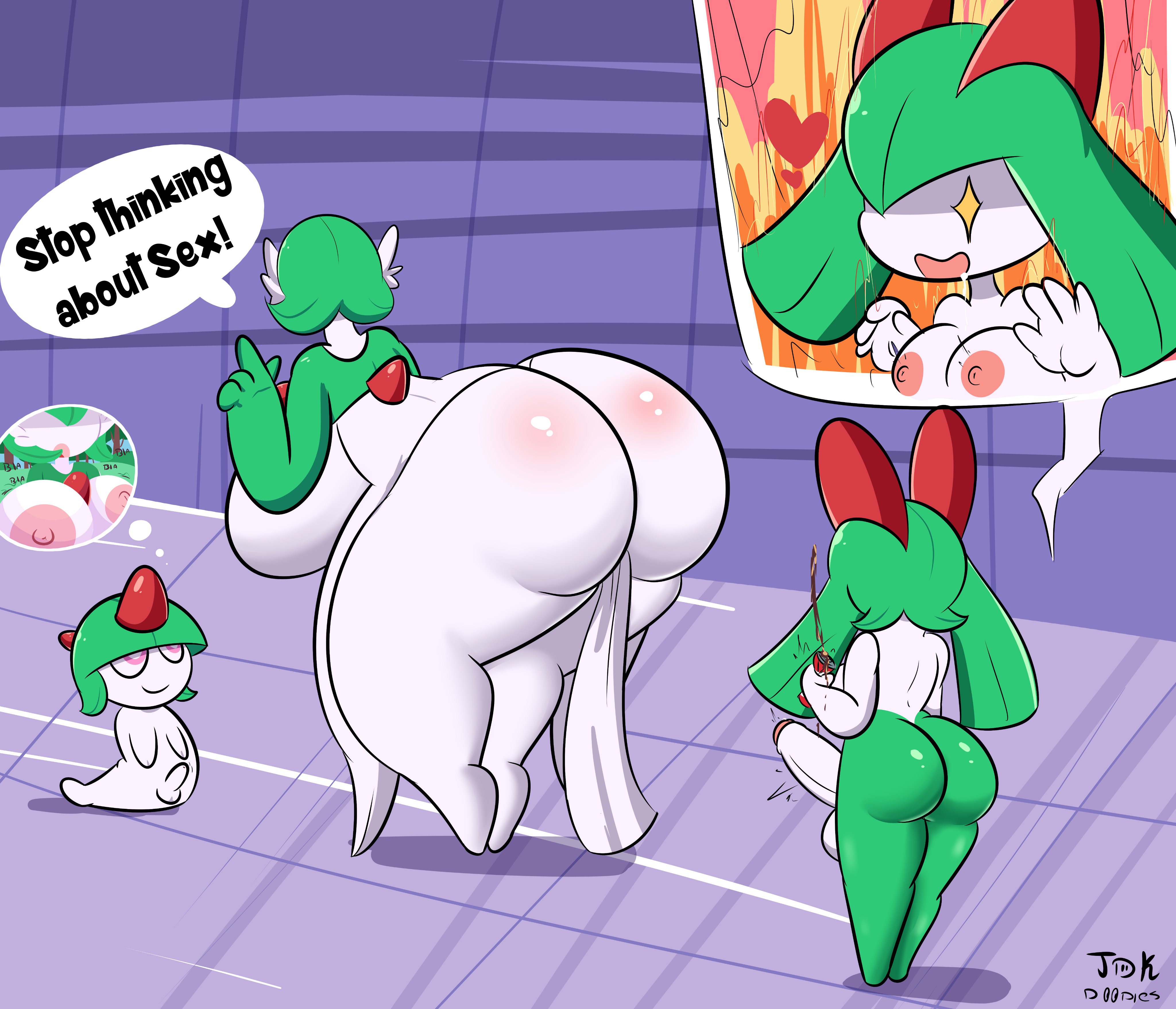 1girls, 2futas, ass, bent over, big ass, big butt, daughter, erection, female, from behind, from behind position, futanari, gardevoir, generation 3 pokemon, incestuous fantasy, intersex, jdkdoodles, kirlia, larger female, looking at ass, meme, milf, mother, mother and child, mother and daughter, older female, pokemon, pokemon (species), public, ralts, shiny ass, shiny skin, smaller futa, son, stop thinking about sex, thick, thighs, unaware, younger futa