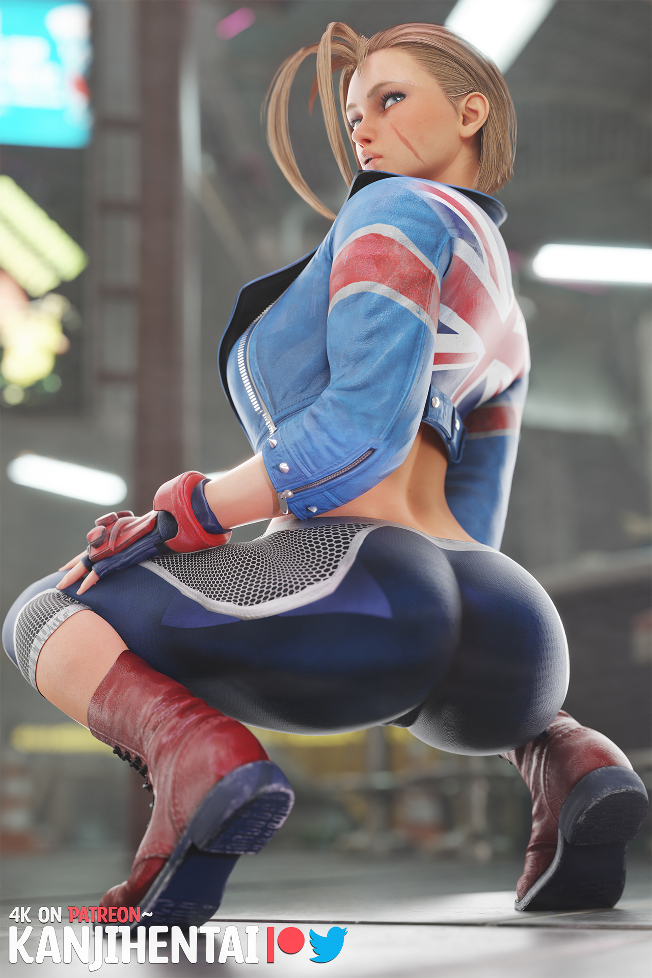 1girls, 3d, ass, blonde hair, blue eyes, cammy white, capcom, clothed, female, female only, fully clothed, gloves, kanjihentai, looking back, pants, solo, squat, squatting, street fighter, street fighter 6