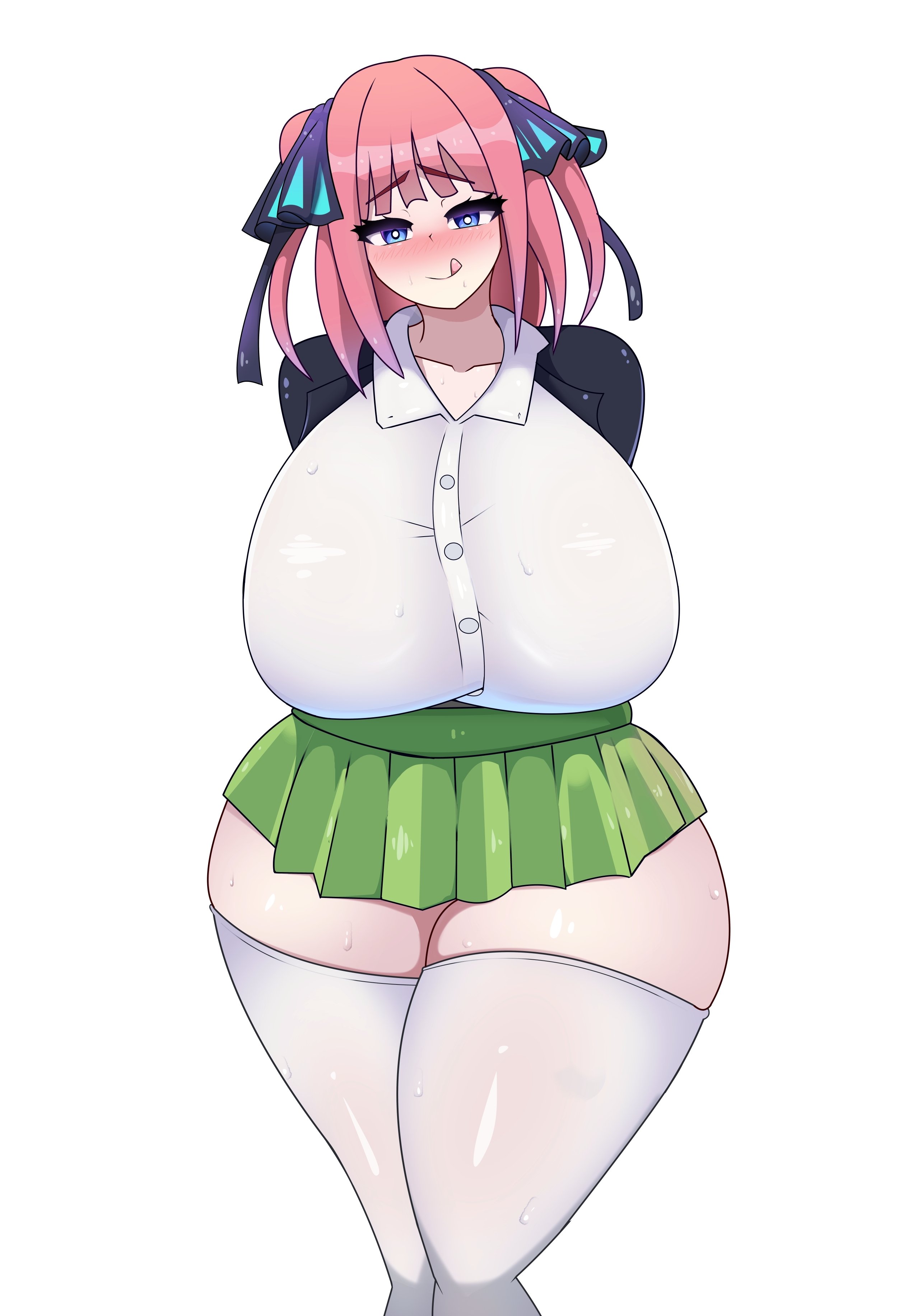 ass, big ass, big breasts, big thighs, bradleyfun?, breasts, female, go-toubun no hanayome, inminent sex, nakano nino, pink hair, school uniform, schoolgirl