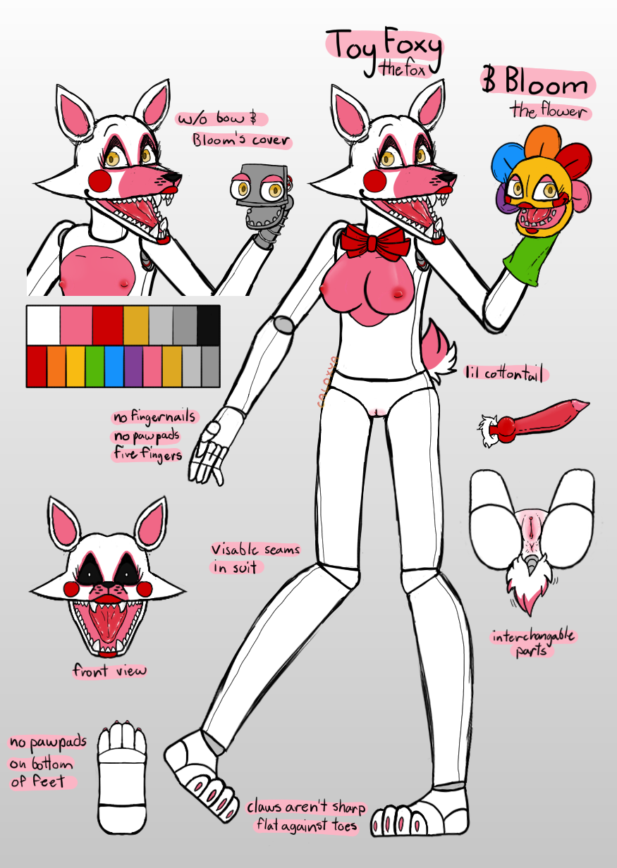 animal_genitalia animal_penis animatronic anthro anus ass big_breasts bow_tie breasts caloxya canid canine canine_genitalia canine_penis duo exposed_endoskeleton five_nights_at_freddy's five_nights_at_freddy's_2 flat_chested fox genitals hand_puppet hi_res intersex intersex_only looking_at_viewer machine mammal mangle_(fnaf) markings model_sheet nude open_mouth penis pink_markings presenting presenting_hindquarters puppet pussy redesign robot scottgames short_tail tail tongue white_body yellow_eyes