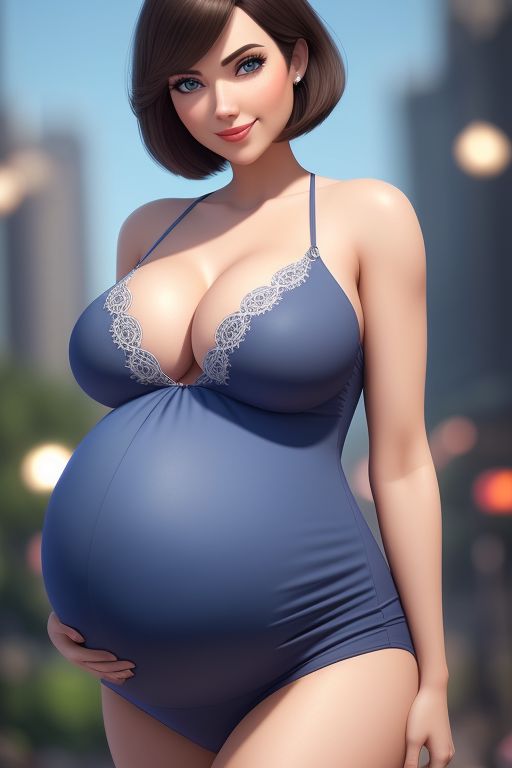 ai generated, big breasts, blue dress, breasts, disney, female, helen parr, pixar, pregnant, the incredibles