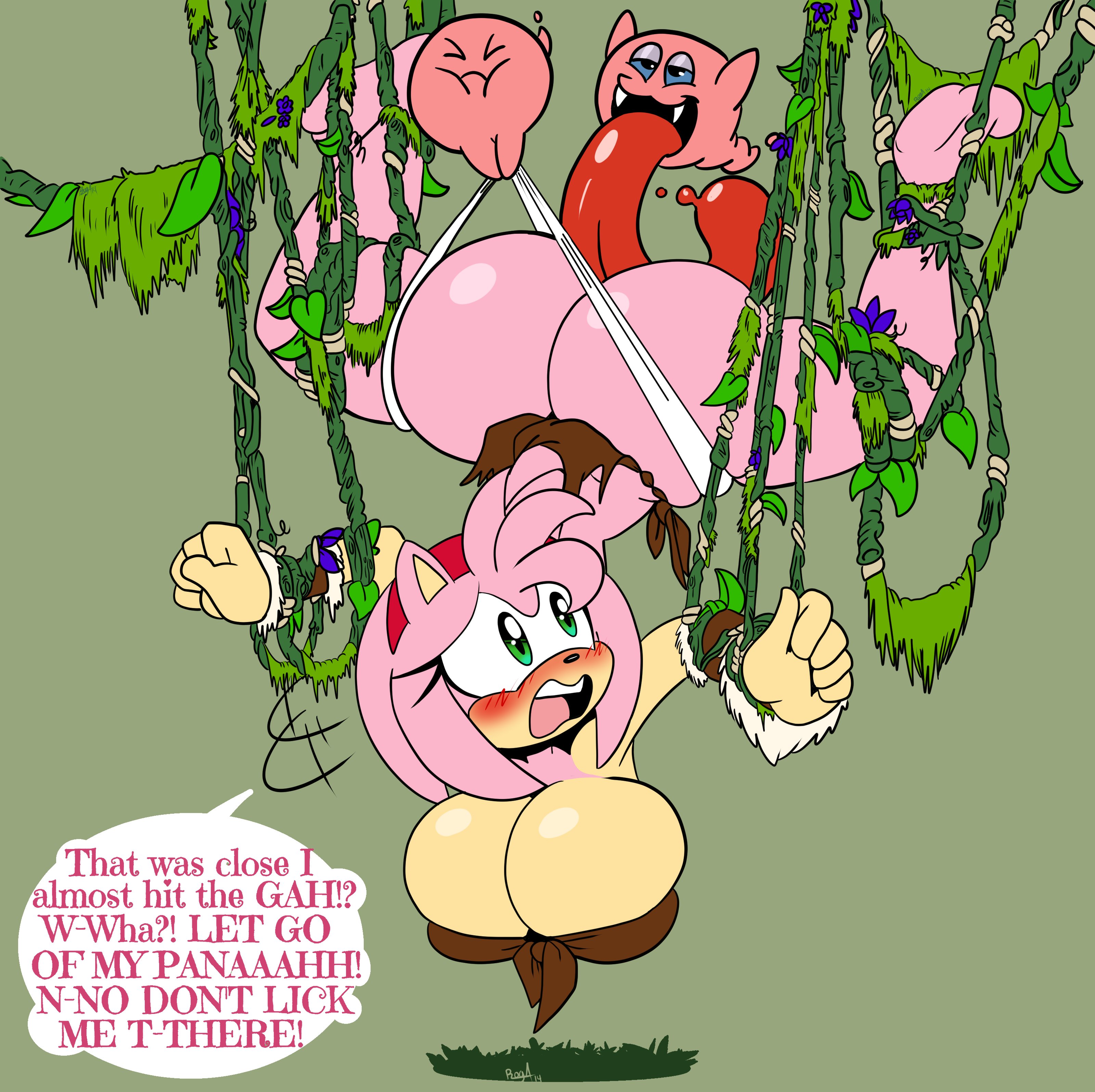 1girls, amy rose, ass, barefoot, big ass, big breasts, blush, boo (mario), boo block, breasts, cleavage, crop top, cunnilingus, female, furry, ghost, hairband, large ass, large breasts, loincloth, long tongue, mario (series), nintendo, pulling panties, restrained, roga14, sega, sonic (series), sonic the hedgehog (series), super mario sunshine, tongue, tongue out, vines, wedgie, wristband