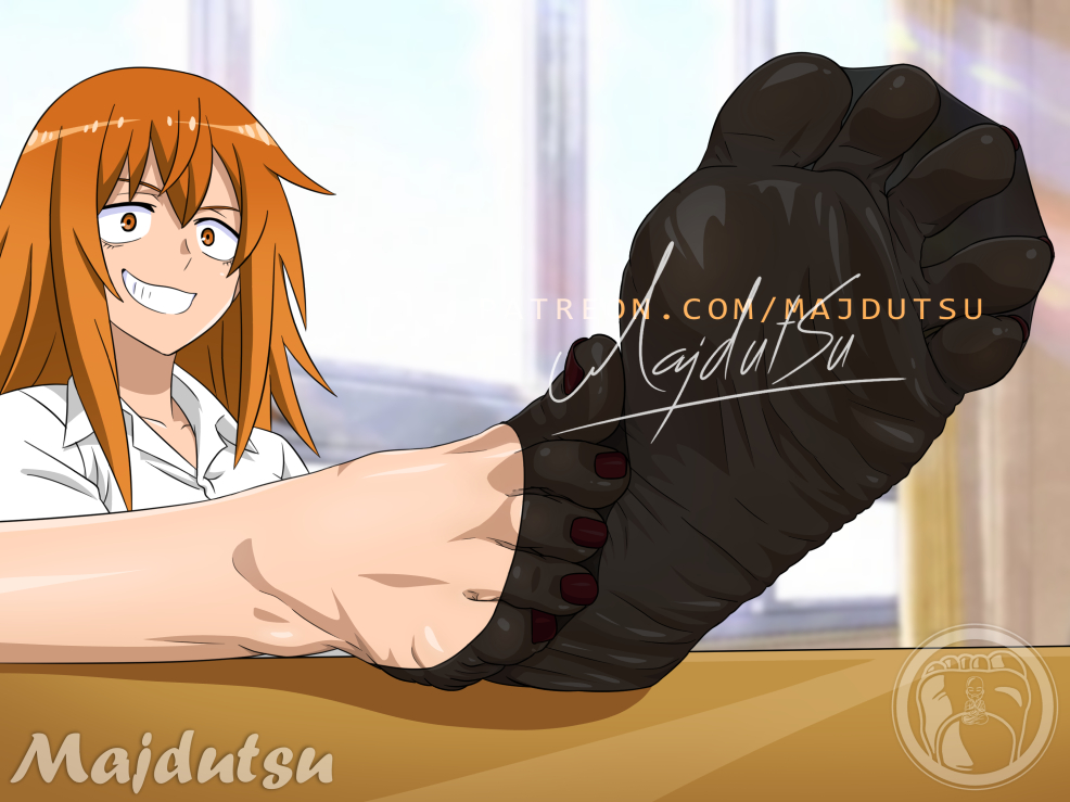 1girls big_breasts breasts feet feet_on_table female female_focus female_only foot_fetish foot_focus foot_on_table gamo-chan long_hair looking_at_viewer majdutsu orange_eyes orange_hair ped_socks please_don't_bully_me,_nagatoro simple_background smile socks soles solo spread_legs table watermark wrinkled_feet wrinkled_soles