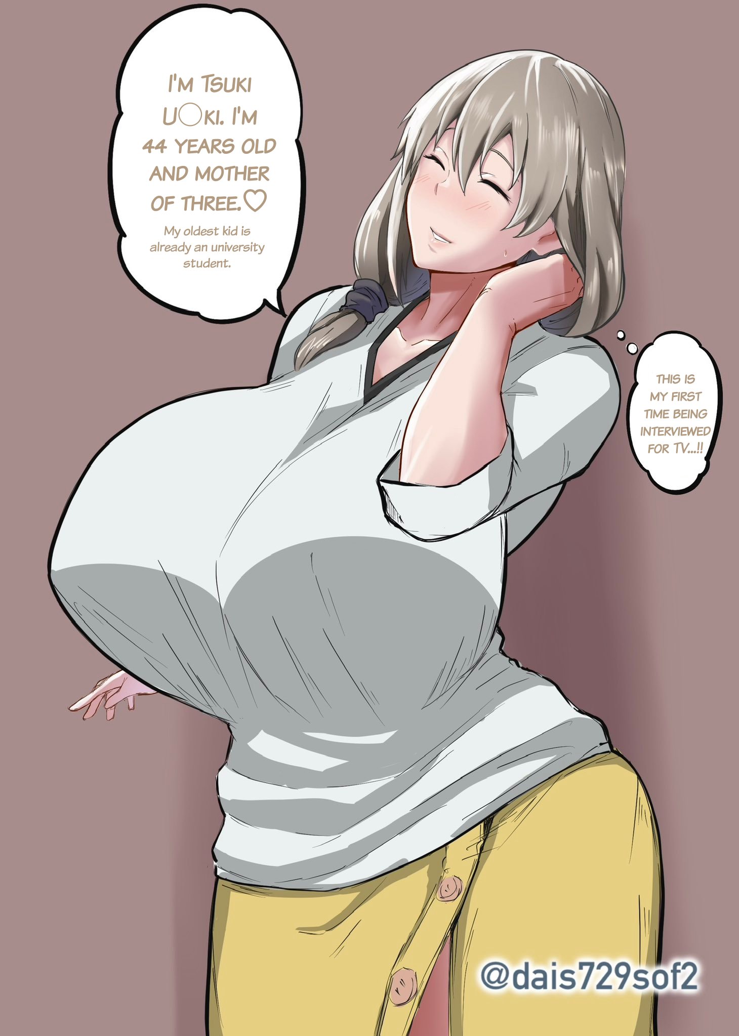 1girls, big breasts, breasts, busty, citizenofroma, closed eyes, curvaceous, curvy, curvy body, curvy female, curvy figure, english text, female, huge breasts, large breasts, milf, mother, text, tomoki (dais729sof), translated, uzaki tsuki, uzaki-chan wa asobitai!, venus body, voluptuous