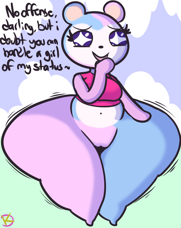 animal_crossing anthro ass_bigger_than_head bear bottomless breasts female fur furry huge_ass huge_hips huge_thighs judy_(animal_crossing) klutzatdusk motion_lines nintendo pussy text thick_thighs video_games wide_hips