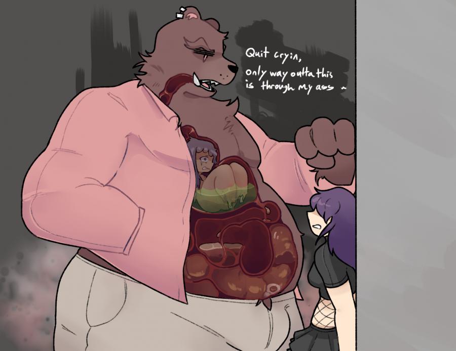 bear bones_in_feces bones_in_intestines crying death digestion fatal_vore female_prey m/f male_pred pepperalien_(artist) scat vore