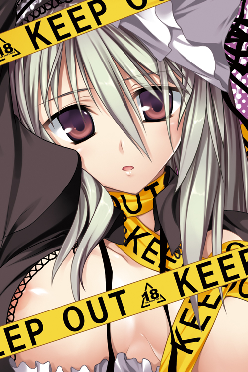 caution_tape keep_out oba_kagerou ooba_kagerou oppai rozen_maiden silver_hair suigintou