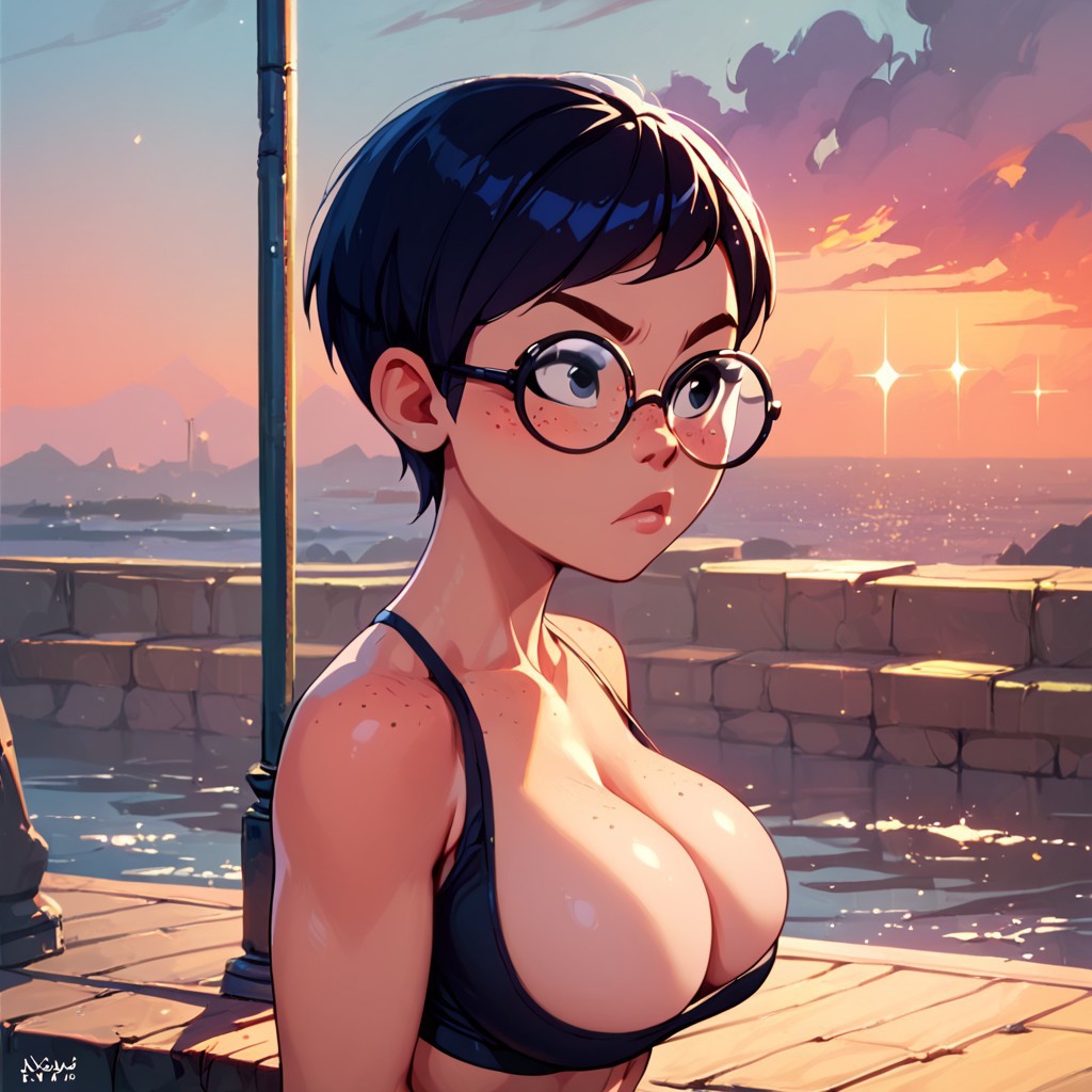 1girls ai_generated angry bare_arms big_breasts black_sports_bra breasts breasts carmen_sandiego_(2019) carmen_sandiego_(franchise) cleavage clothing crop_top curvaceous curvaceous_female curvaceous_figure curvy curvy_figure exposed_shoulders female female female_focus female_only glasses julia_argent julia_argent_(carmen_sandiego) large_breasts ocean outdoors outside short_hair solo solo_female solo_focus sports_bra sportswear zupern0va_(manipper)