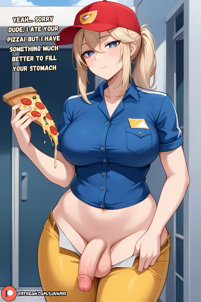 1futa ai_generated ass bed bedroom big_breasts breasts curvy delivery_employee dialogue dick english english_text erect_penis erection futa_only futanari horny horny_futa light-skinned_futanari light_skin looking_at_viewer luvnari panties penis pizza pizza_delivery skinny_futanari solo_futa standing taker_pov veins_on_dick veiny_penis