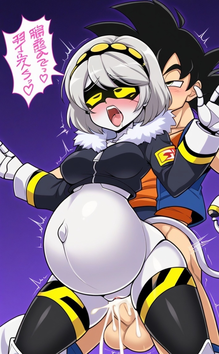 ahe_gao ahe_gao ahegao_face ai_generated cheating crossover dragon_ball dragon_ball_super dragon_ball_z female fucked_from_behind fucked_silly goku male murder_drones pregnant pregnant_belly pregnant_female pregnant_sex robot sex son_goku v_(murder_drones)