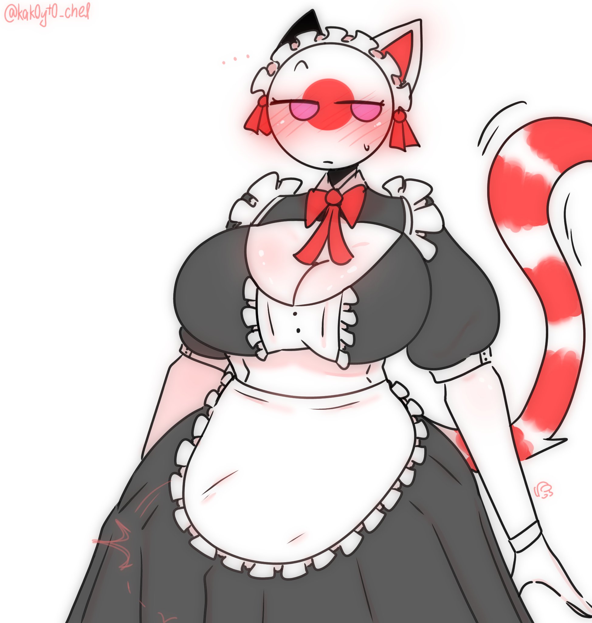..., 1futa, among us reference, blush, breasts, countryhumans, countryhumans girl, erection under clothes, female, futanari, ibissc, intersex, japan (countryhumans), kak0yt0 chel, maid uniform, solo, tagme