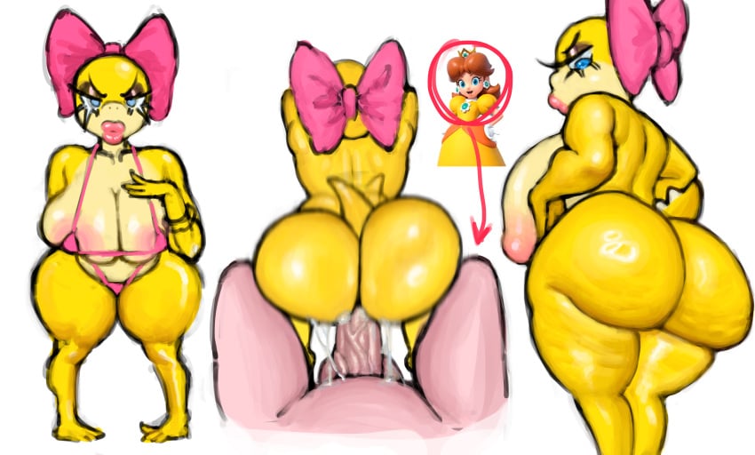 adama39062 anthro ass big_ass big_breasts big_lips bikini bitchy breasts cellulite futanari human human_futa interspecies koopa koopaling light-skinned_futanari light_skin mario_(series) monster nintendo princess_daisy scalie sweat sweaty_body wendy_o._koopa wide_hips