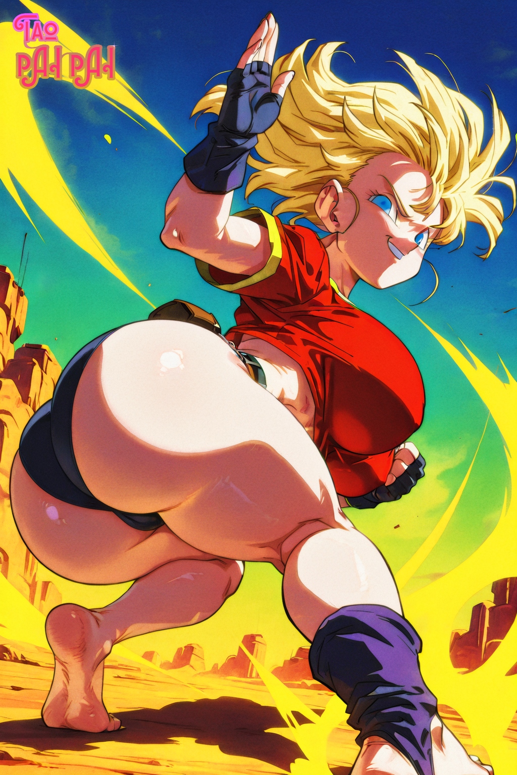ai generated, ass, big ass, big breasts, breasts, bubble butt, dragon ball, dragon ball gt, feet, feet up, female, female only, foot fetish, pan (dragon ball), taozaru, voluptuous