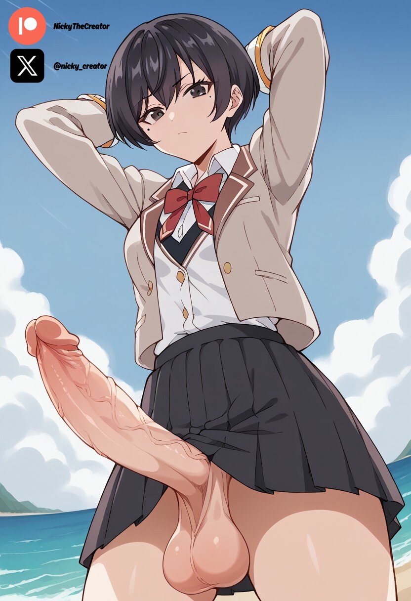 1futa ai_generated black_eyes black_hair breasts chisaki cock colored dick futa_only futanari futanari futanari/female light_skin light_skinned_futanari nickythecreator penis roshidere sarashina_chisaki sexy sexy_body sexy_pose short_hair testicles veiny_penis