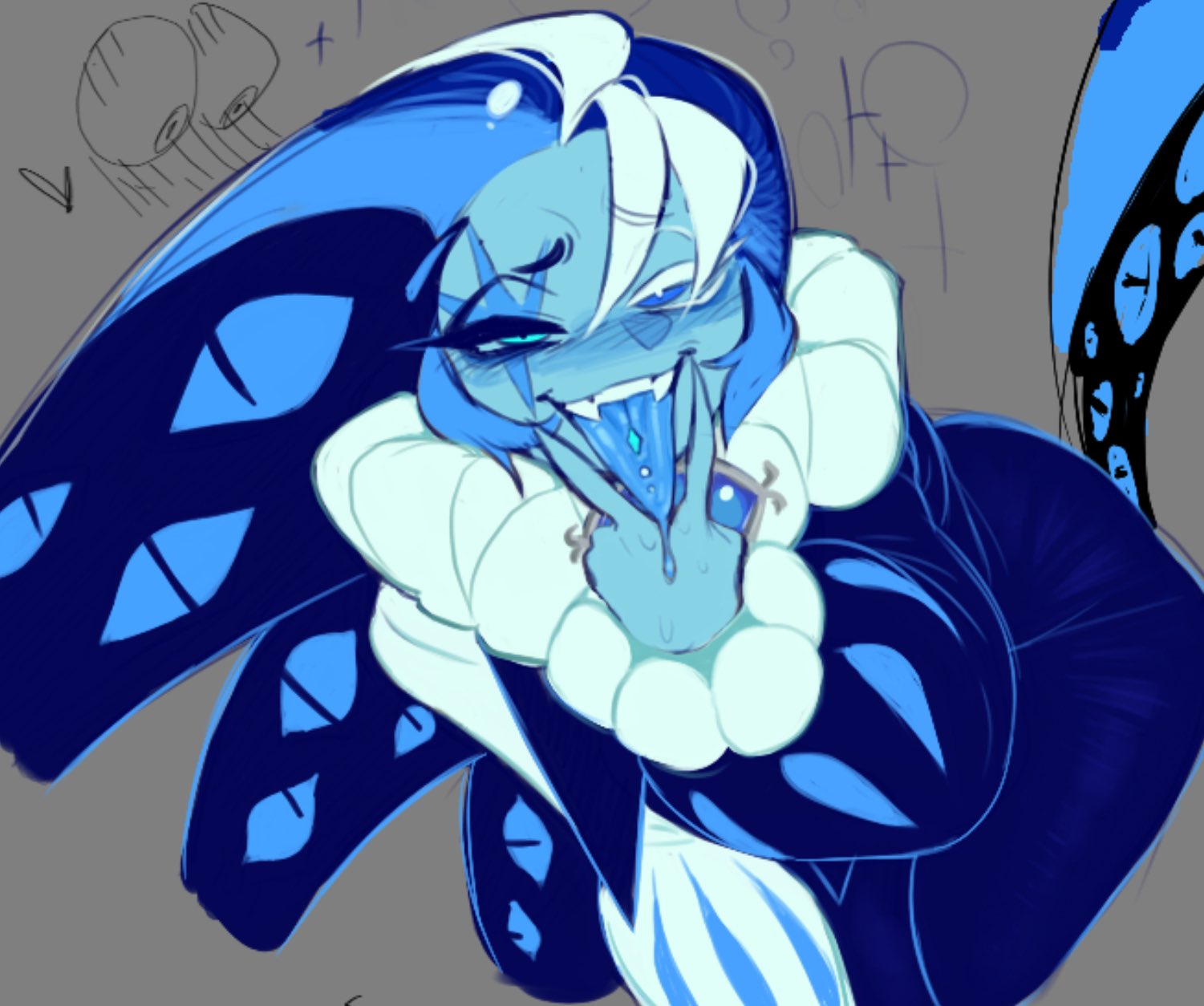 averrbaverr, cookie run, cookie run kingdom, jester, male, no visible genitalia, shadow milk cookie, suggestive, tongue