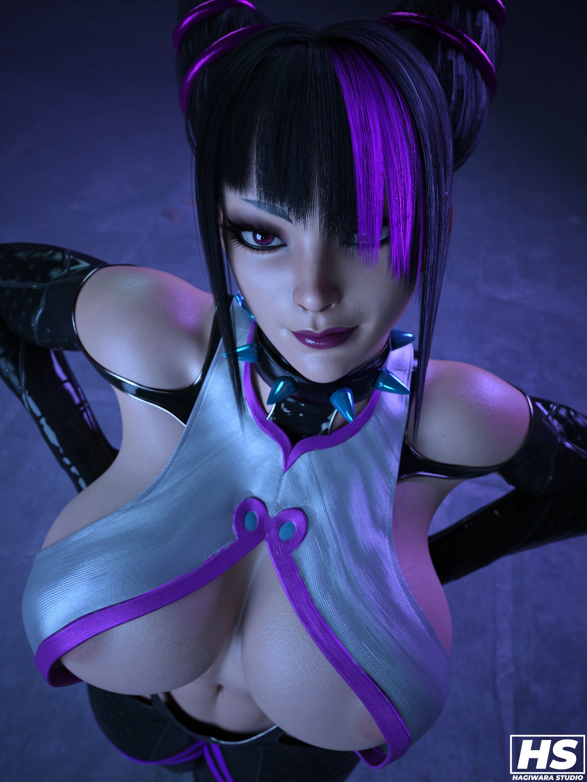 1girls, 3d, ass, big ass, big breasts, breasts, capcom, cleavage, female, female only, hagiwara studio, juri han, nipple peek, solo, street fighter, street fighter 6, thick thighs, voluptuous