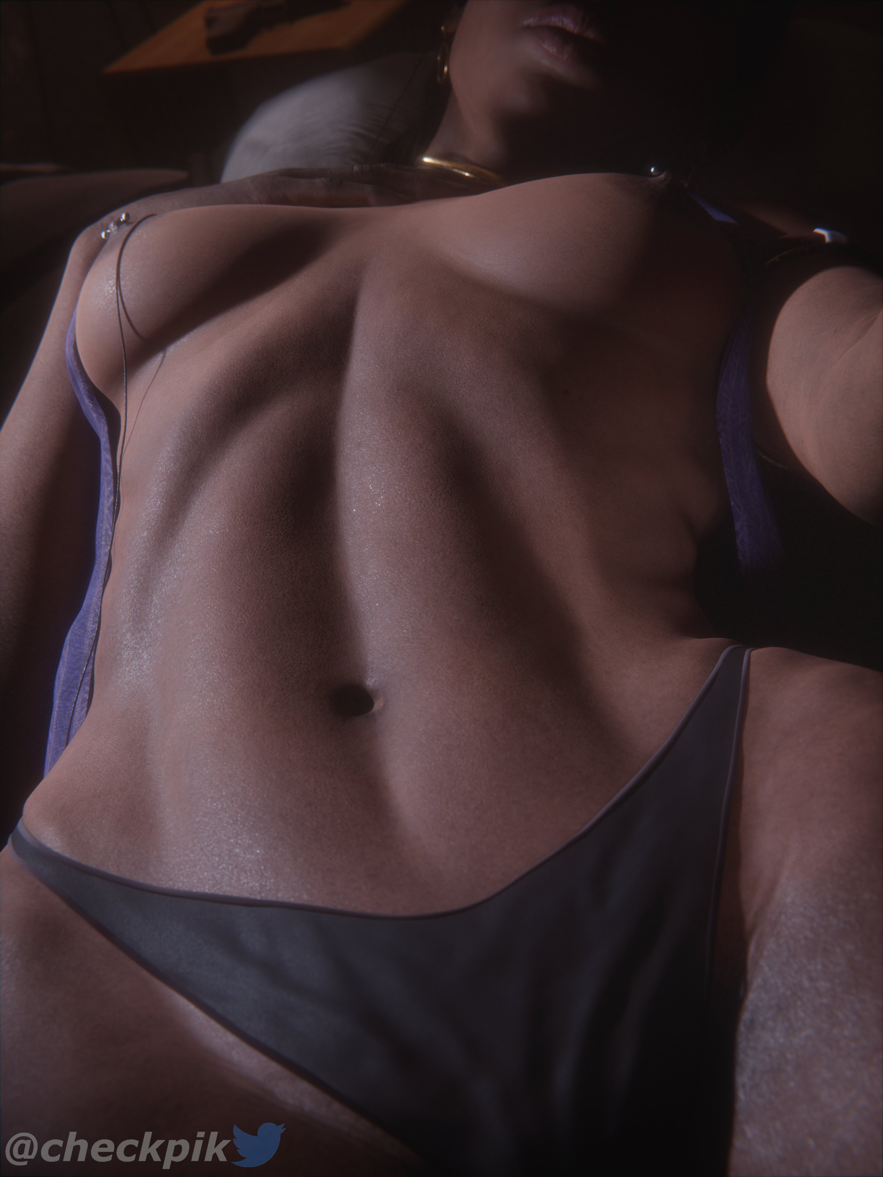 1girls, 3d, athletic, athletic female, breasts, checkpik, dark skin, dark-skinned female, female, female only, female torso, nipple piercing, nipples, panties, piercing, practically nude, resident evil, resident evil 5, sheva alomar, small breasts, solo