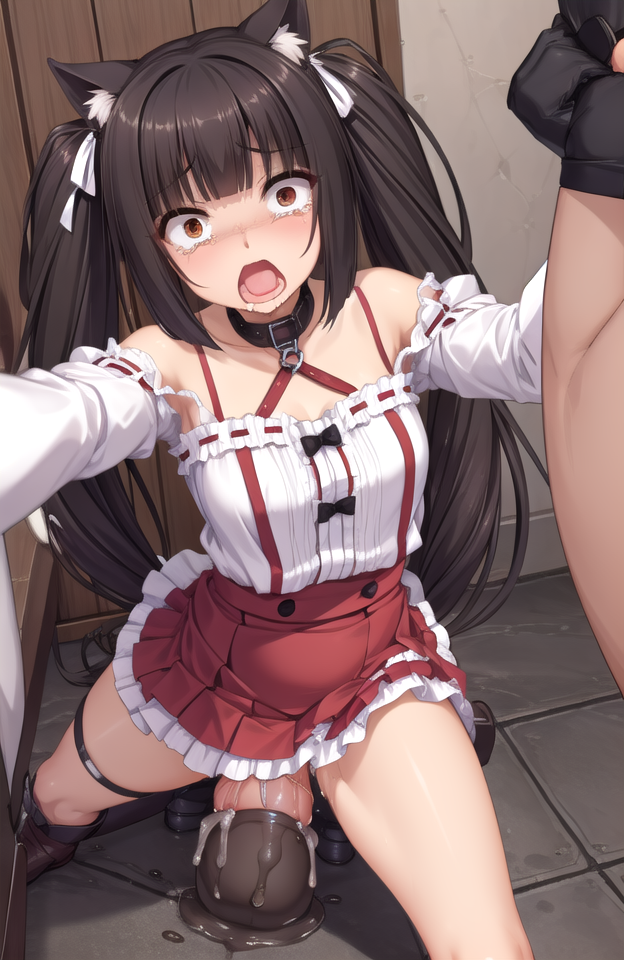 adult aged_up ahe_gao ai_generated bad_anatomy chocola_(sayori) cum interspecies nekopara rape size_difference small_breasts tears vaginal_penetration