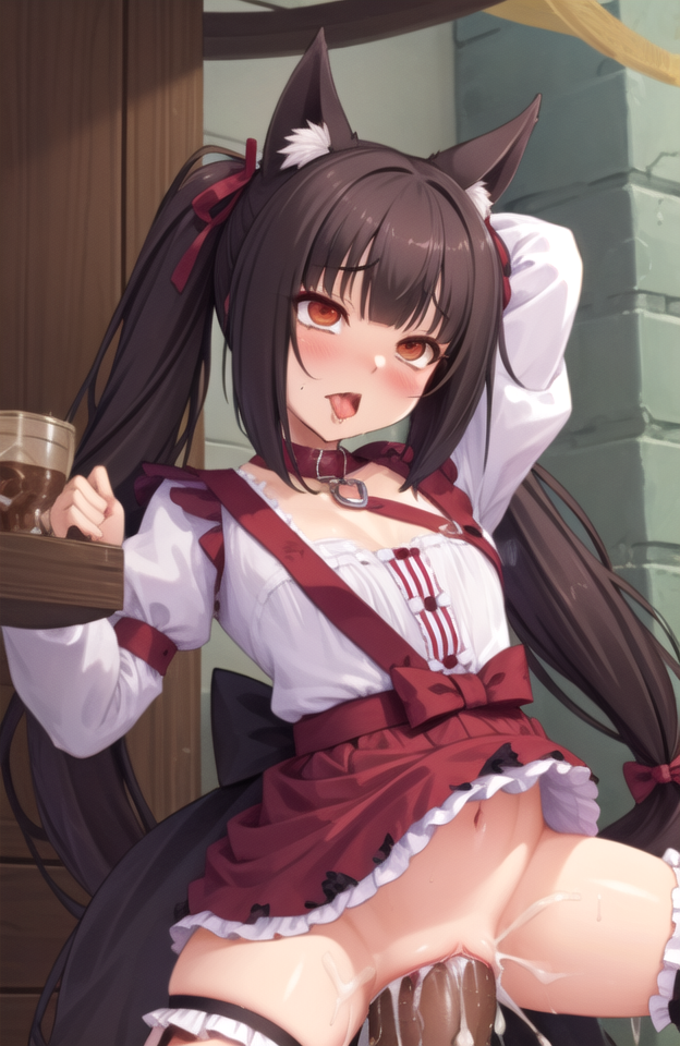 adult aged_up ahe_gao ai_generated animal_ears bad_anatomy chocola_(sayori) cum interspecies nekopara rape size_difference small_breasts tears vaginal_penetration