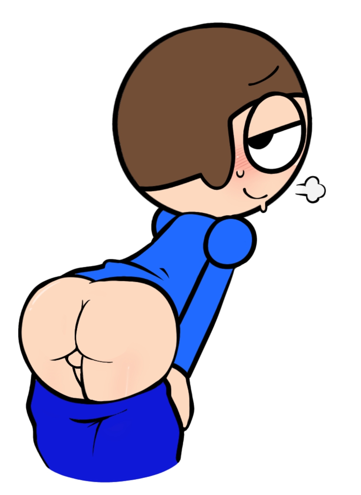 1boy, ass, backsack, balls, ballsack, big ass, big butt, blush, blush lines, blushing at viewer, brown hair, dave (moldygh), dave and bambi mod, fat ass, fat butt, huge ass, huge butt, jellowei63340, looking at viewer, looking back, looking back at viewer, male, male only, pulling down pants, solo, stickman, sweat, sweating, thick ass, thick butt, toony
