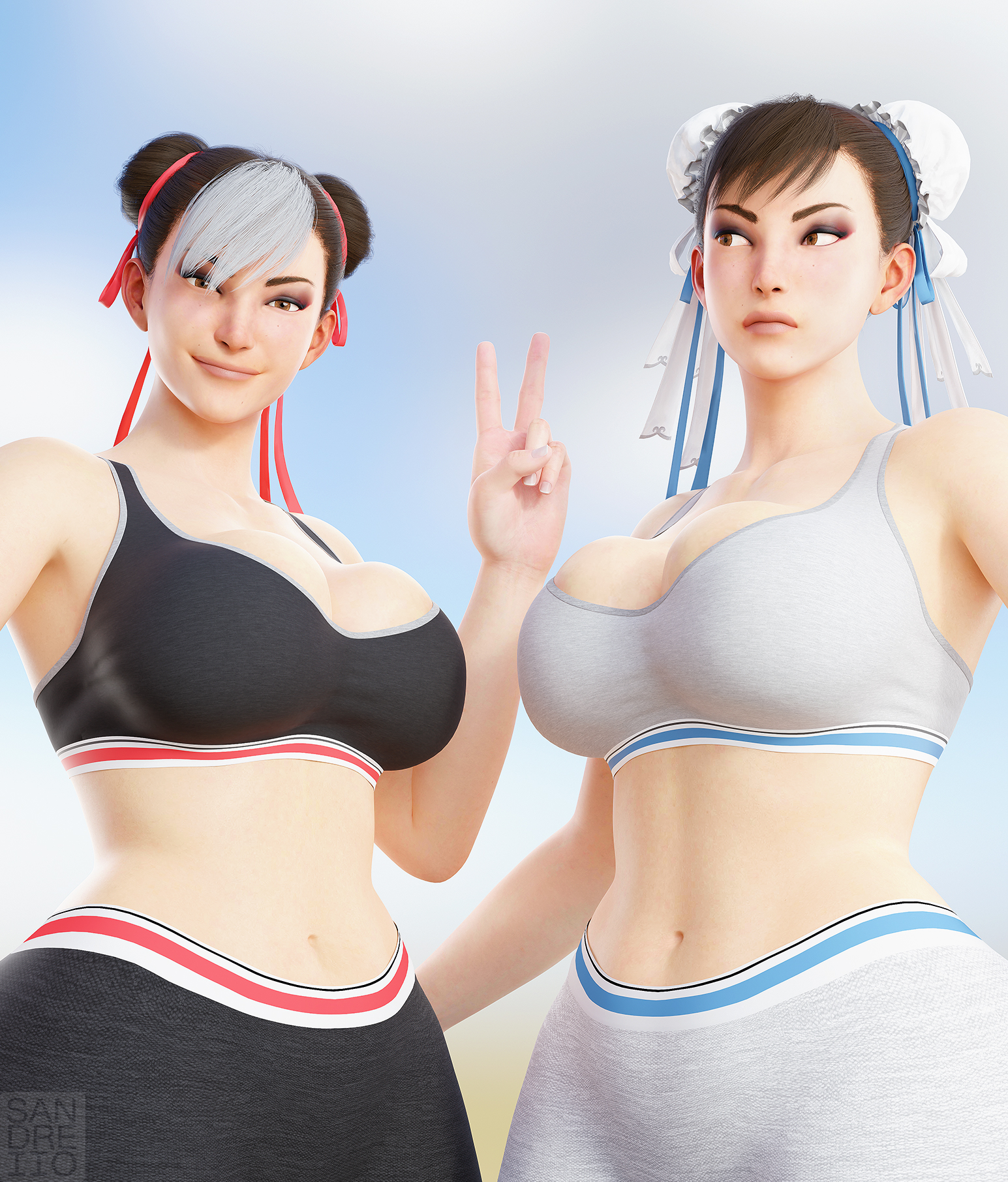 2girls, 3d, asian, asian female, ass, athletic, athletic female, big ass, big breasts, bottom heavy, breasts, brown hair, busty, capcom, chinese, chinese female, chun-li, curvaceous, curves, curvy, curvy figure, eyebrows, eyelashes, eyes, female, female only, fit, fit female, hair, hips, hourglass figure, huge breasts, large breasts, legs, light skin, light-skinned female, lips, mature, mature female, sandreiio, street fighter, street fighter 6, thick, thick legs, thick thighs, thighs, top heavy, voluptuous, wide hips