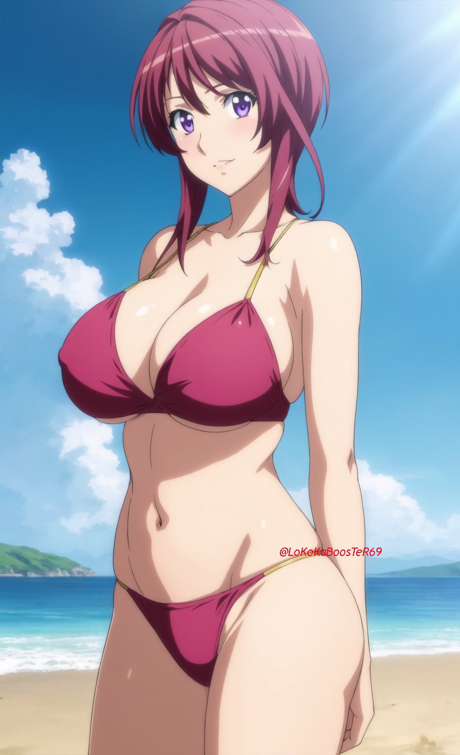 1girls ai_generated beach bikini cleavage looking_at_viewer mafuyu_oribe stable_diffusion