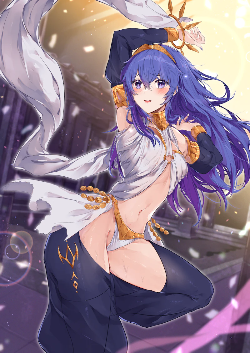 1girls alternate_costume bare_thighs blue_eyes blue_hair breasts cosplay dancer dancing female female_only fire_emblem fire_emblem_awakening inner_thighs looking_at_viewer lucina_(fire_emblem) nintendo olivia_(fire_emblem)_(cosplay) panties small_breasts solo thighhighs thighs tiara underwear white_panties yuuri_(orz_commushows)