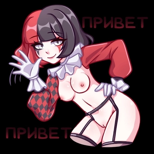 1girls 2d breasts clown clown_girl clown_makeup female female_only maf maf_sticker_vk red_and_black_hair russian_text smile smiling solo sticker stickers stickers_vk text vk_stickers vkontakte