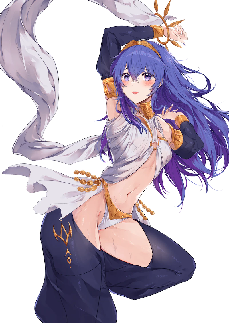 1girls alternate_costume bare_thighs belly_dancer belly_dancer_outfit blue_eyes blue_hair breasts cosplay dancer dancing female female_only fire_emblem fire_emblem_awakening harem_girl harem_outfit harem_pants inner_thighs looking_at_viewer lucina_(fire_emblem) nintendo olivia_(fire_emblem)_(cosplay) panties small_breasts solo thighhighs thighs tiara underwear white_panties yuuri_(orz_commushows)