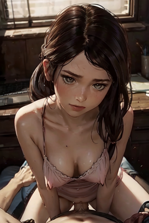 1boy, 1girls, ai generated, aigeneratedp, breasts, cowgirl position, ellie (the last of us), ellie williams, female, looking at viewer, male, male pov, penis, perky breasts, perky nipples, pov, pov eye contact, riding, riding penis, the last of us, the last of us 2